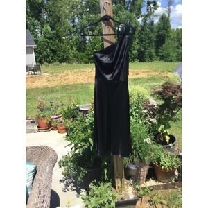 Moda silk slip dress size 6 one shoulder cut out back satin black vintage Y2K